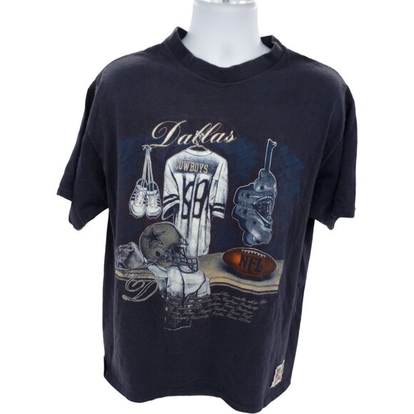 Nutmeg Dallas Cowboy TShirt Navy Large NFL Football Locker 90s Single Stitch Vtg - Picture 2 of 12